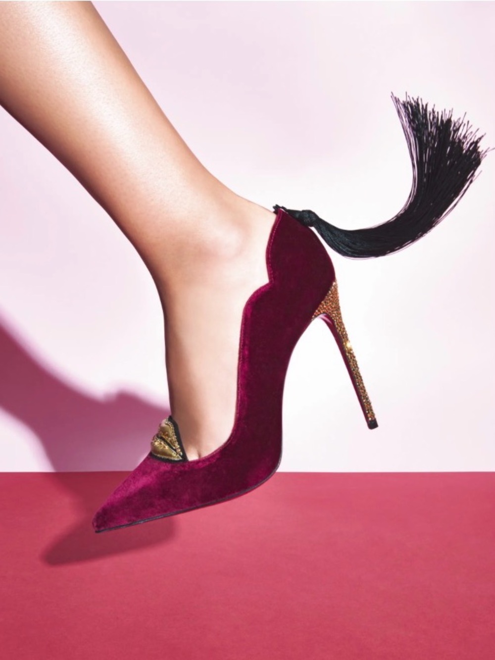 Louboutin Hot Chicks - Loubi Mystery Collection, Burgundy Velvet, Size 39 NWT